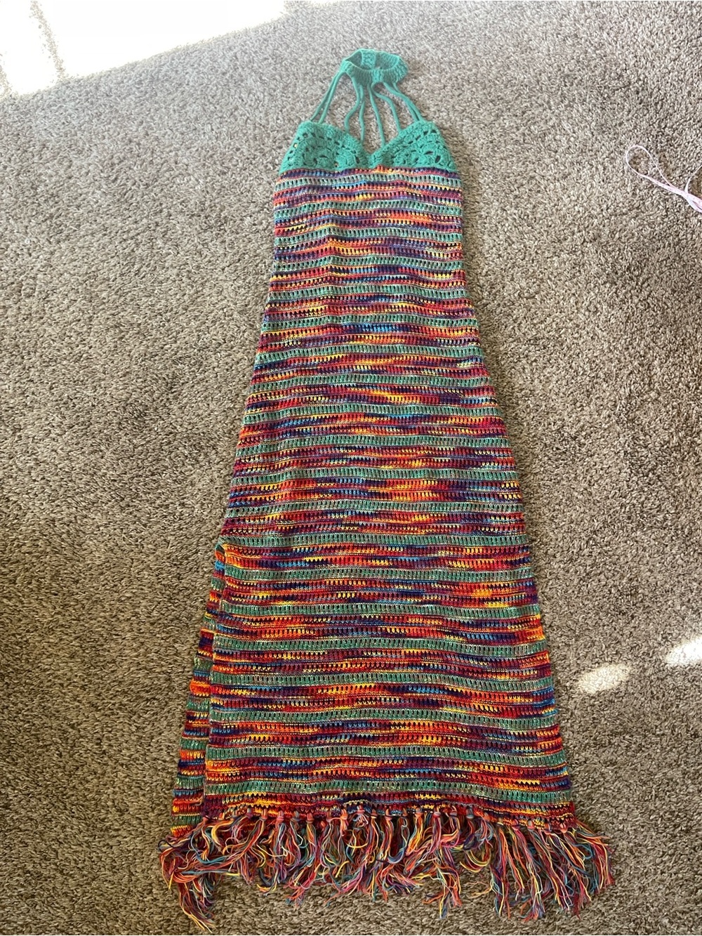 Cider Crochet Multicolor Midi Dress with Green Yoke | Size Small - Picture 9 of 11